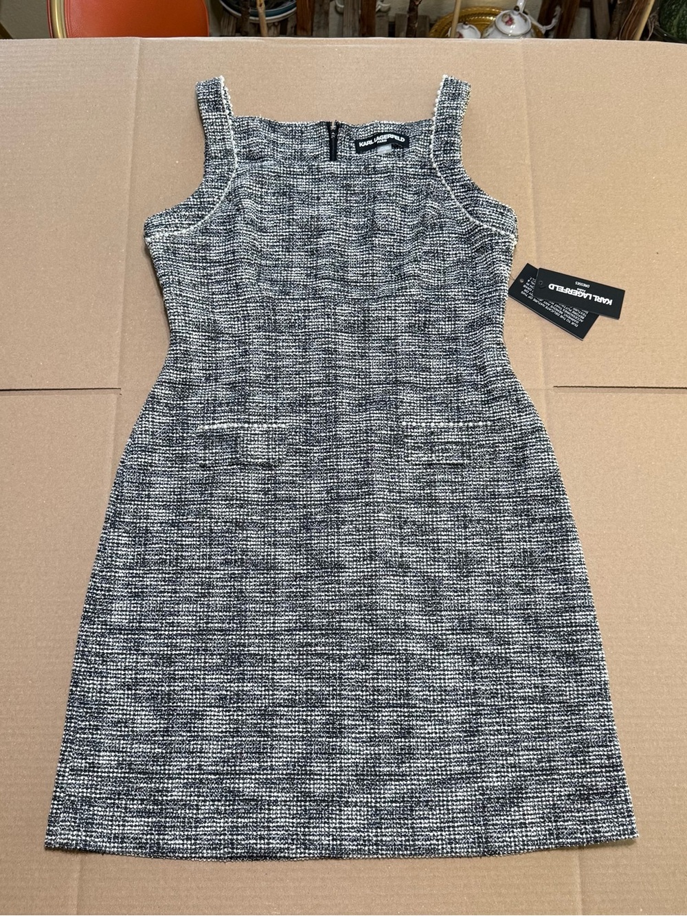 Karl Lagerfeld Black and White Tweed Mini Dress Size 12